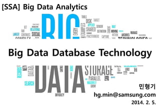 [SSA] Big Data Analytics

Big Data Database Technology
민형기
hg.min@samsung.com
2014. 2. 5.

 