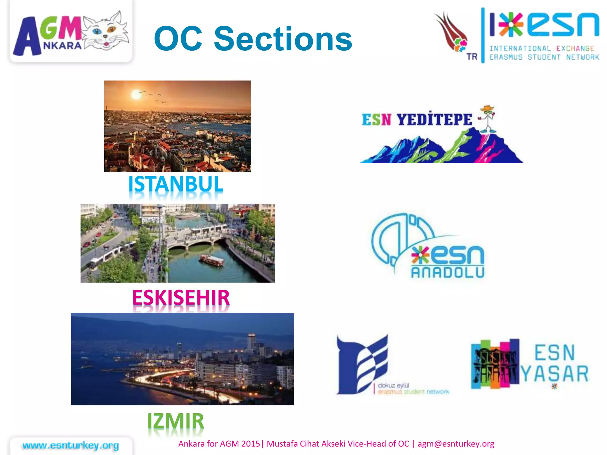 Ankara for AGM 2015| Mustafa Cihat Akseki Vice-Head of OC | agm@esnturkey.org
ISTANBUL
ESKISEHIR
IZMIR
OC Sections
 