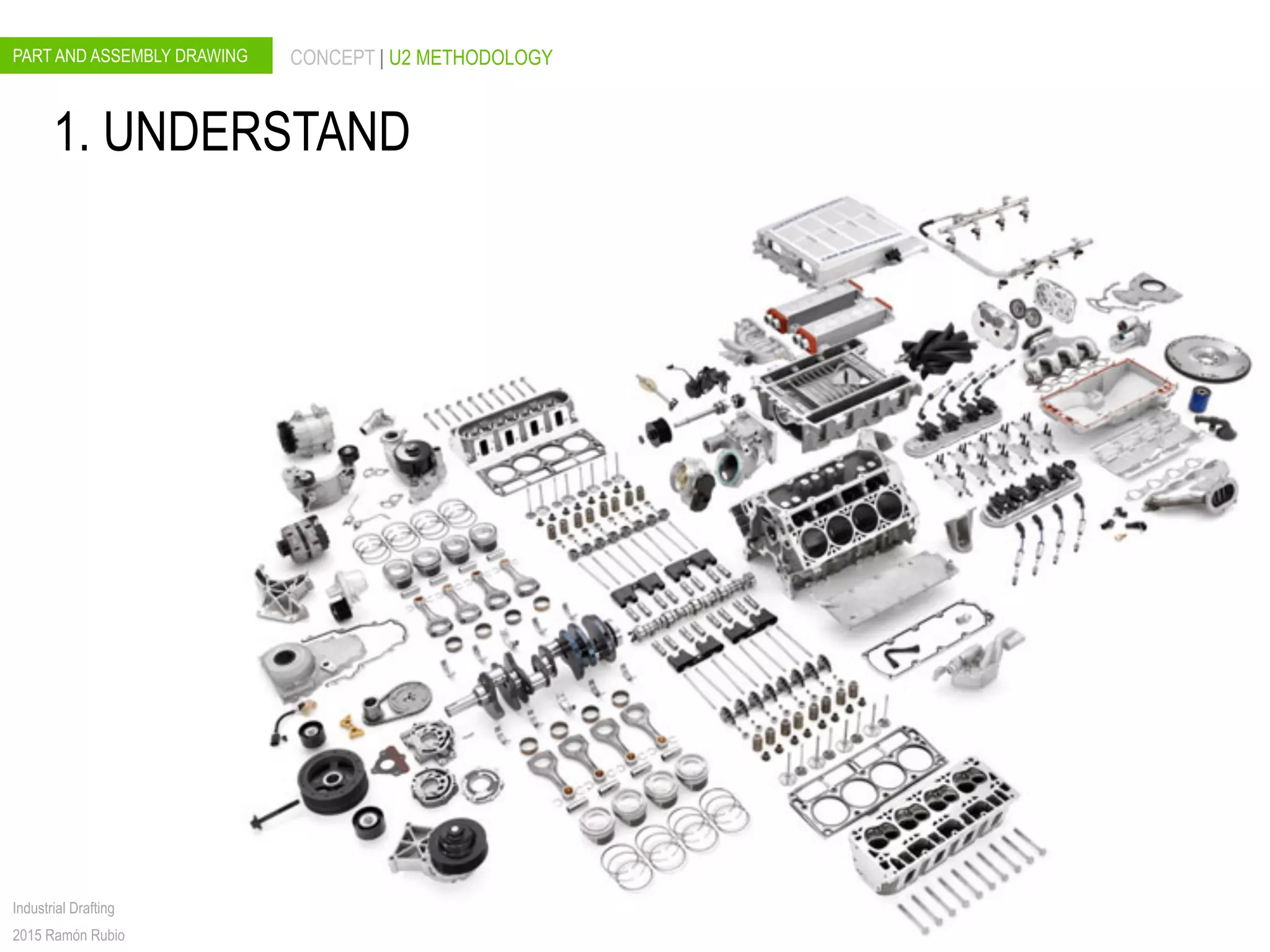PART AND ASSEMBLY DRAWING CONCEPT | U2 METHODOLOGY
Industrial Drafting
2015 Ramón Rubio
1. UNDERSTAND
 