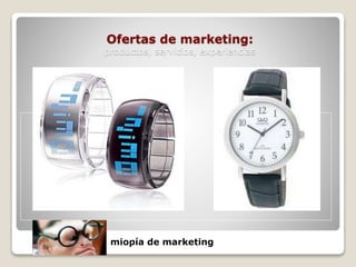 Ofertas de marketing: 
productos, servicios, experiencias 
miopía de marketing 
 