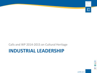 INDUSTRIAL LEADERSHIP 
Calls and WP 2014-2015 on Cultural Heritage  