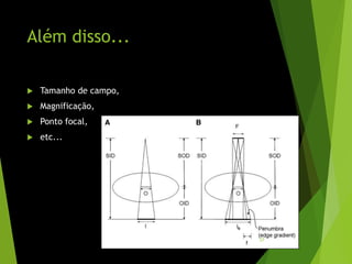Além disso...
 Tamanho de campo,
 Magnificação,
 Ponto focal,
 etc...
27
 