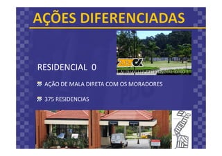 RESIDENCIAL 0
AÇÃO DE MALA DIRETA COM OS MORADORES
375 RESIDENCIAS
 
