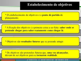 Consultoria de Planejamento - CPLAN
Secretaria de Estado da Administração - SEA
Consultor
Adm. Fabiano Duarte
Estabelecimento de objetivos
 