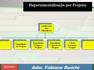 Consultoria de Planejamento - CPLAN
Secretaria de Estado da Administração - SEA
Consultor
Adm. Fabiano Duarte
Departamentalização por Projetos
 