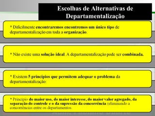 Consultoria de Planejamento - CPLAN
Secretaria de Estado da Administração - SEA
Consultor
Adm. Fabiano Duarte
Escolhas de Alternativas de
Departamentalização
 