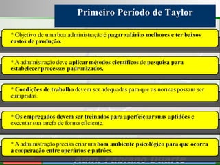 Consultoria de Planejamento - CPLAN
Secretaria de Estado da Administração - SEA
Consultor
Adm. Fabiano Duarte
Primeiro Período de Taylor
 