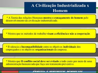 Consultoria de Planejamento - CPLAN
Secretaria de Estado da Administração - SEA
Consultor
Adm. Fabiano Duarte
A Civilização Industrializada x
Homem
 