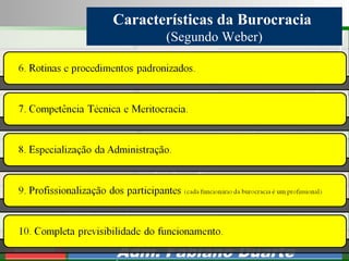 Consultoria de Planejamento - CPLAN
Secretaria de Estado da Administração - SEA
Consultor
Adm. Fabiano Duarte
Características da Burocracia
(Segundo Weber)
 