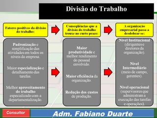 Consultoria de Planejamento - CPLAN
Secretaria de Estado da Administração - SEA
Consultor
Adm. Fabiano Duarte
Divisão do Trabalho
 