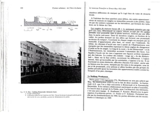 122
Formes urbaines : de l'îlot à la barre
l i n 35 E M a y : Sicdlung Rômerstadt, bâtiments hauts.
î S : £ ; l e ^ de .-intérieur de H.O. : l'écran formé par la pergola isole la partie
' sale (sortie de cave, poubelles, graisse de vélomoteurs) du jardin.
Le nouveau Francfort et Ernest May 1925-1930 123
manières différentes de marquer qu'il s'agit bien de voies de desserte
locale.
A l'intérieur des deux quartiers ainsi définis, des unités apparaissent :
séries de maisons en rangées ou immeubles associés à des jardins, sépa-
rés par des sentiers ramenant sur les belvédères, qui forment des varia-
tions sur le thème de l'îlot.
Les_rangées de maisons basses (R + 1), nettement orientées par rap-
port aux rues, déterminent un espace interne occupé par des jardms
pnvatiis, non accessible dans la partie nord^esTTtraversë par une allée
dans la partie sud-ouest. Dans les dernières rangées, en bordure de la
vallée, les jardins donnent sur des allées qui forment une promenade
au-dessus du rempart; l'extrémité de chaque rangée est marquée par un
immeuble d'appartements plus haut, en retour sur l'esplanade. De
même, les chicanes d'accès aux rues à partir de l'Hadrianstrasse sont
marquées par des immeubles reprenant le thème anglais du changement
d'unité en fin de rangée. Le long de la route « In der Rômerstadt » et de
l'Hadrianstrasse, les immeubles accusent l'orientation des faces. Les
façades d'accès sur les rues s'opposent aux façaces arrières marquées
par des balcons. La couleur des enduits : rouge sur « In der Rômers-
tadt », blanc sur la face arrière, accentuent les différences. L'espace
interne, bien qu'accessible par les extrémités, s'oppose à la rue. I l est
fractionné en zones distinctes, affectées chacune d'un statut : partie sale
en liaison avec les caves, masquée par des talus et des pergolas, zone de
jeu et de promenade, avec pelouse et allées bordées par des groupes de
jardins privatifs (pour les locataires des appartements) traités comme les
bosquets d'un parc classique.
Le Siedlung Westhausen
Prévu pour 1 532 logements (75), Westhausen ne sera pas achevé par
May. "Sa construction (1929^31) est le fait de deux sociétés : la Garten-
stadt A.G. que l'on a déjà rencontrée à Rômerstadt et la Nassauische
Heimstàtte. Si les mêmes collaborateurs participent au plan d'ensemble,
il s'inscrit dans le projet de la Nidda, pour l'architecture des bâtiments,
c'est une autre équipe : E. Kaufmann, F. Kramer, Blanck avec la parti-
cipation d'architectes privés : O. Fuster et F. Schùster. Fortement tou-
ché par les bombardements de 1944, les parties détruites ont été recons-
tituées à l'identique en 1949.
 