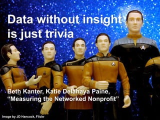 Data without insight
is just trivia
Beth Kanter, Katie Delahaya Paine,
“Measuring the Networked Nonprofit”
Image by JD Hancock, Flickr
 