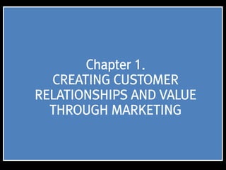 Chapter 1.
CREATING CUSTOMER
RELATIONSHIPS AND VALUE
THROUGH MARKETING
 