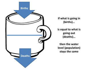 Births
Deaths
If what is going in
(births)…
is equal to what is
going out
(deaths)…
then the water
level (population)
stays the same
 
