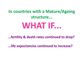 In countries with a Mature/Ageing
structure...
WHAT IF...
...fertility & death rates continued to drop?
...life expectancies continued to increase?
 