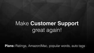 Make Customer Support
great again!
Plans: Ratings, Amazon/Mac, popular words, auto tags
 