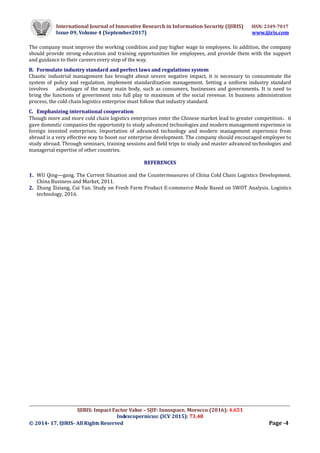 SWOT ANALYSIS ON THE DEVELOPMENT OF COLD CHAIN LOGISTICS IN CHINA | PDF