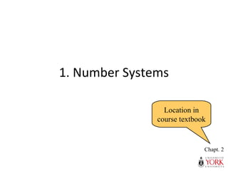 1. Number Systems
Chapt. 2
Location in
course textbook
 