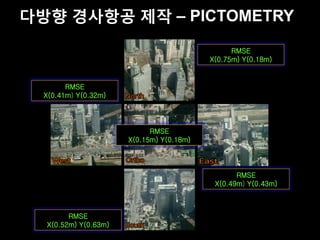 다방향 경사항공 제작 – PICTOMETRY

                                                RMSE
                                          X(0.75m) Y(0.18m)


        RMSE
  X(0.41m) Y(0.32m)




                            RMSE
                      X(0.15m) Y(0.18m)



                                                 RMSE
                                           X(0.49m) Y(0.43m)



        RMSE
  X(0.52m) Y(0.63m)
 