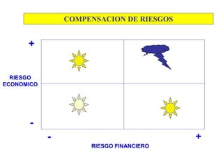 COMPENSACION DE RIESGOS
RIESGO FINANCIERO
RIESGO
ECONOMICO
+
-
- +
 
