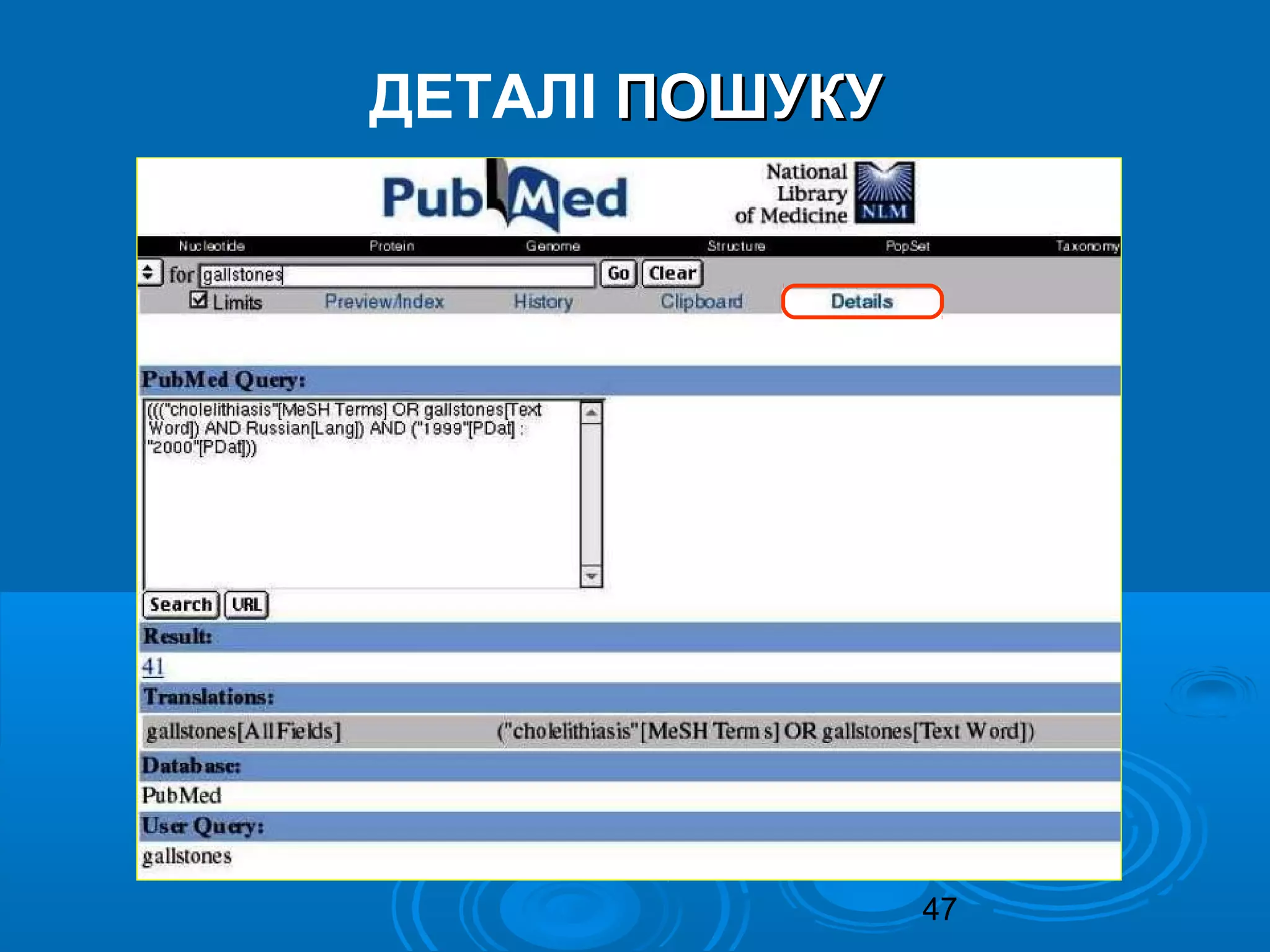 47
ДЕТАЛІ ПОШУКУПОШУКУ
 