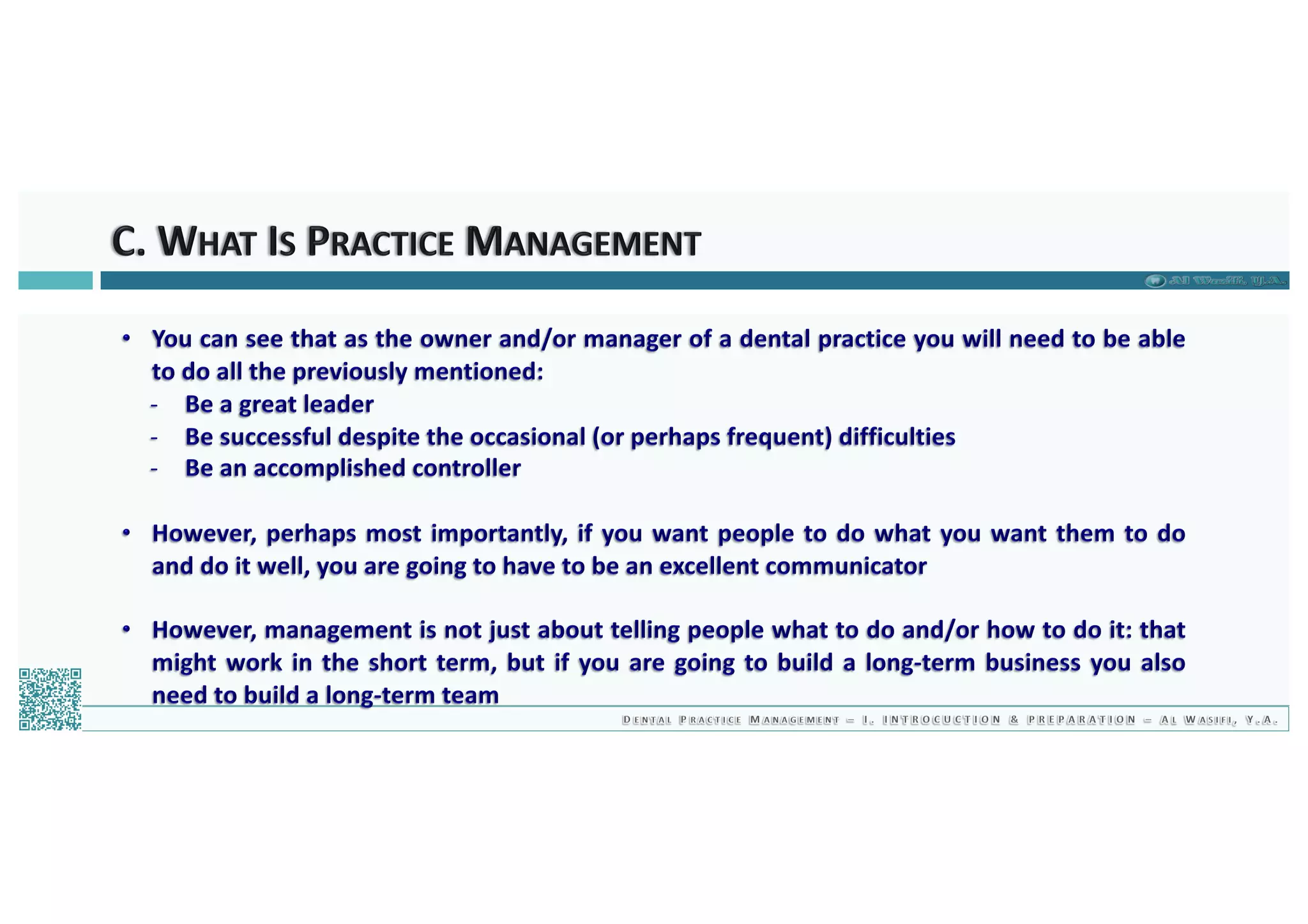 Dental Practice Management - 01.introduction & preparation / 2019