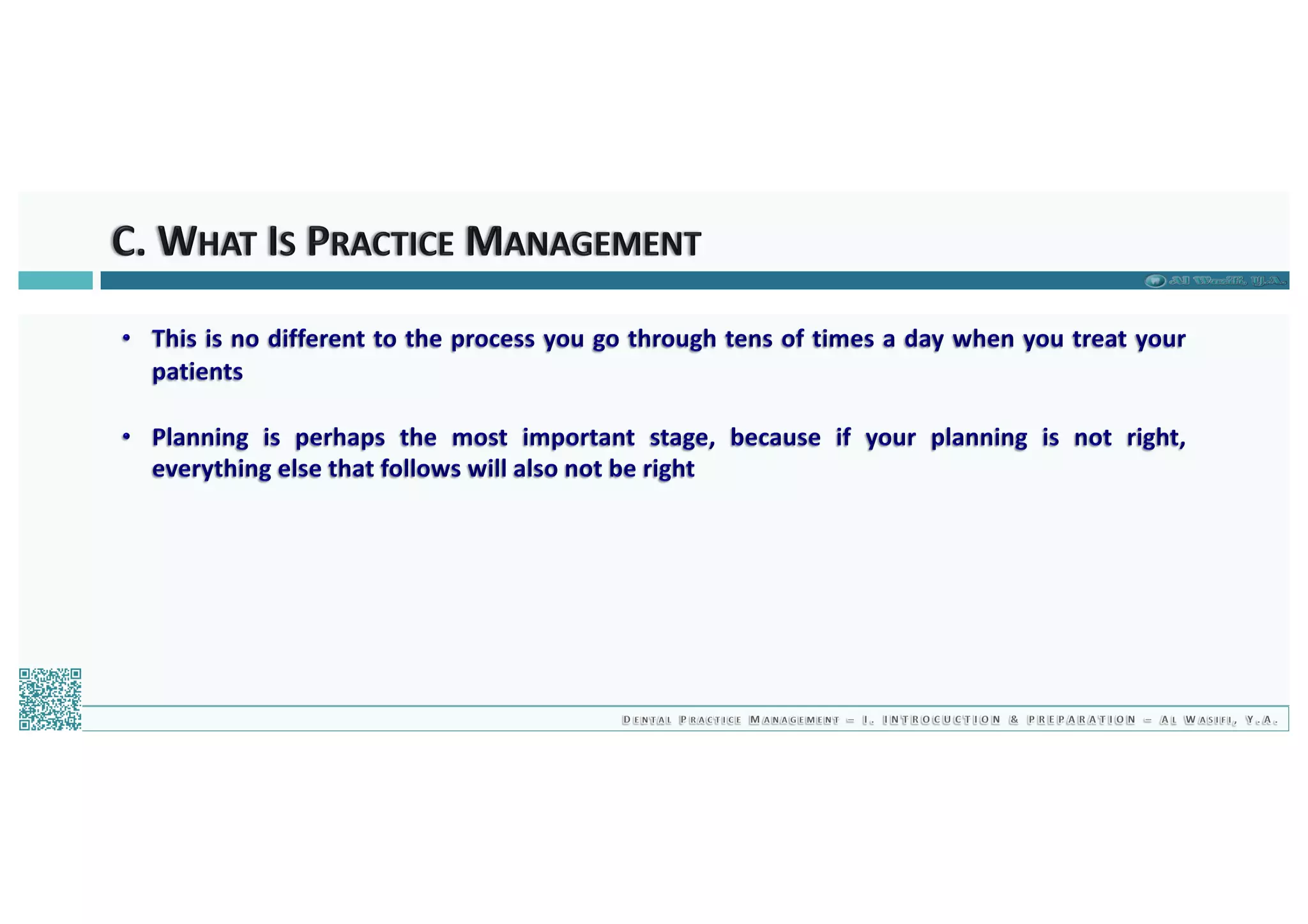 Dental Practice Management - 01.introduction & preparation / 2019