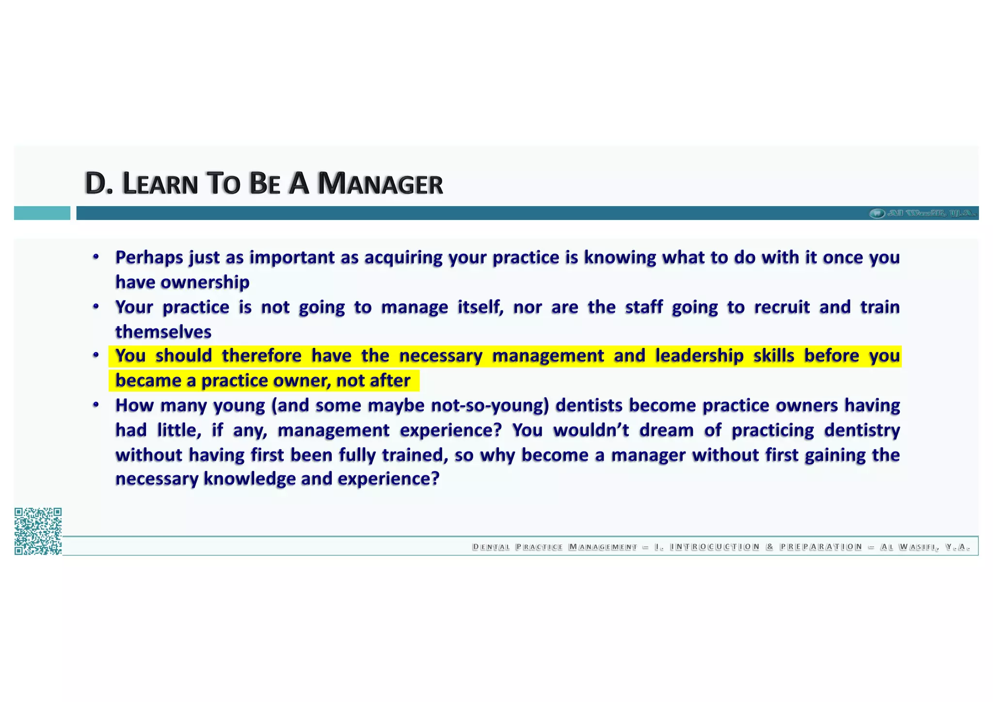 Dental Practice Management - 01.introduction & preparation / 2019
