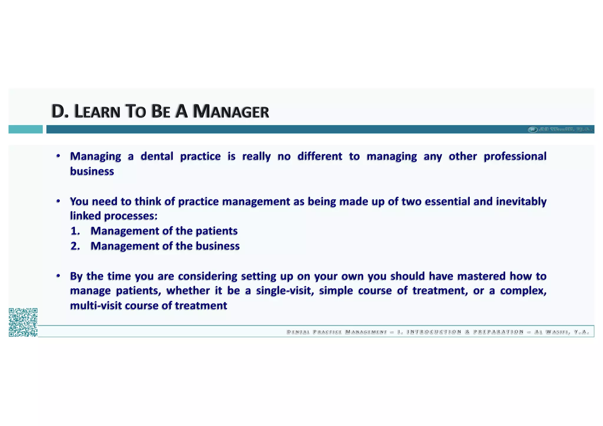Dental Practice Management - 01.introduction & preparation / 2019