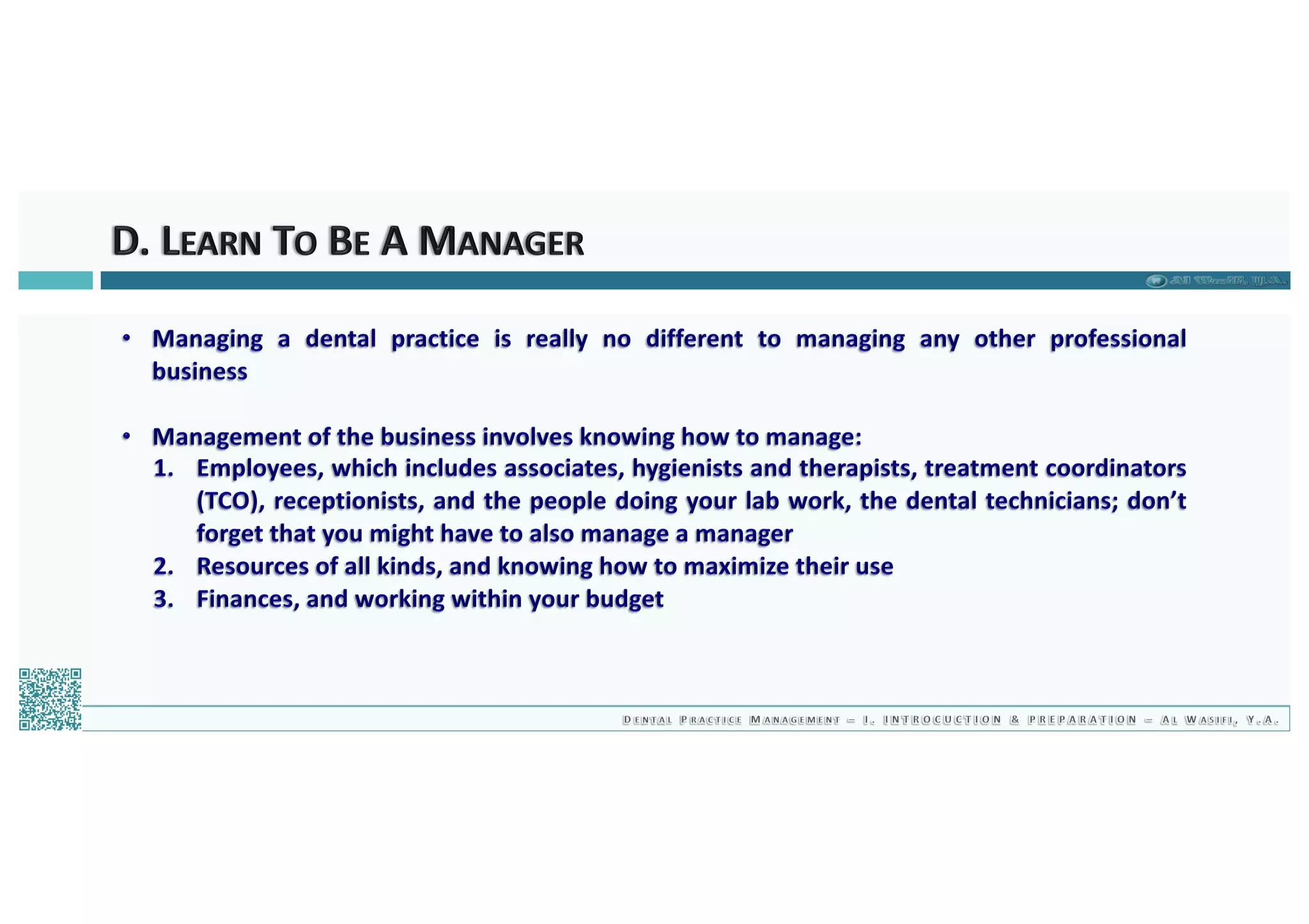 Dental Practice Management - 01.introduction & preparation / 2019