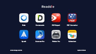 Fluix Documents PDF Expert PDF Converter
Spark Scanner Pro Printer Pro Calendars
александр шатов приветствие
 
