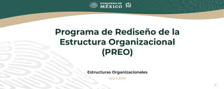 Programa de Rediseño de la
Estructura Organizacional
(PREO)
Estructuras Organizacionales
Abril 2019
1
 