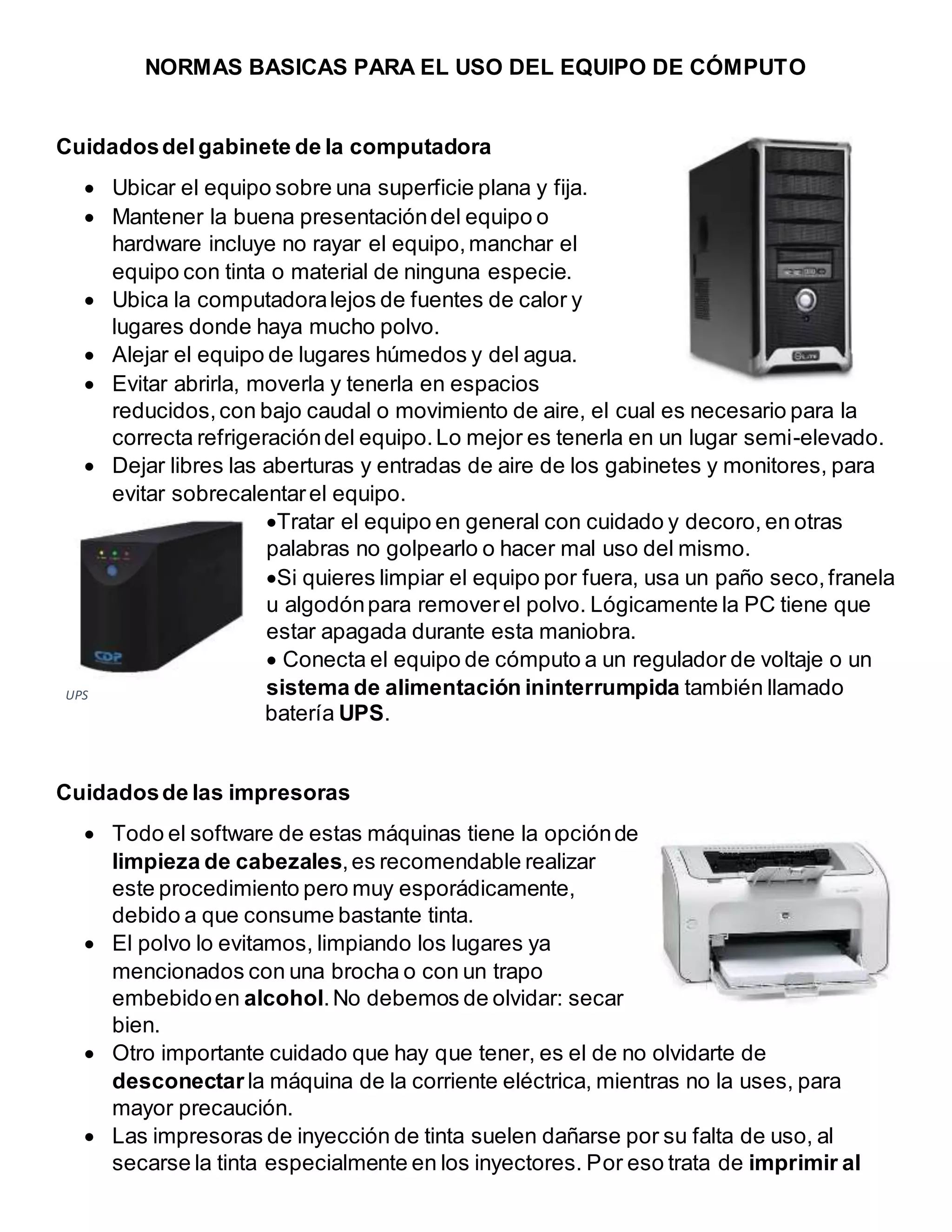 Normas Computer Normas básicas de uso de la computadora | DOCX
