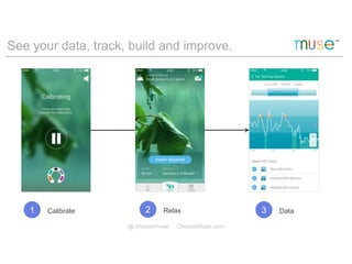 See your data, track, build and improve.
@ choosemuse ChooseMuse.com
Calibrate1 Relax2 Data3
 