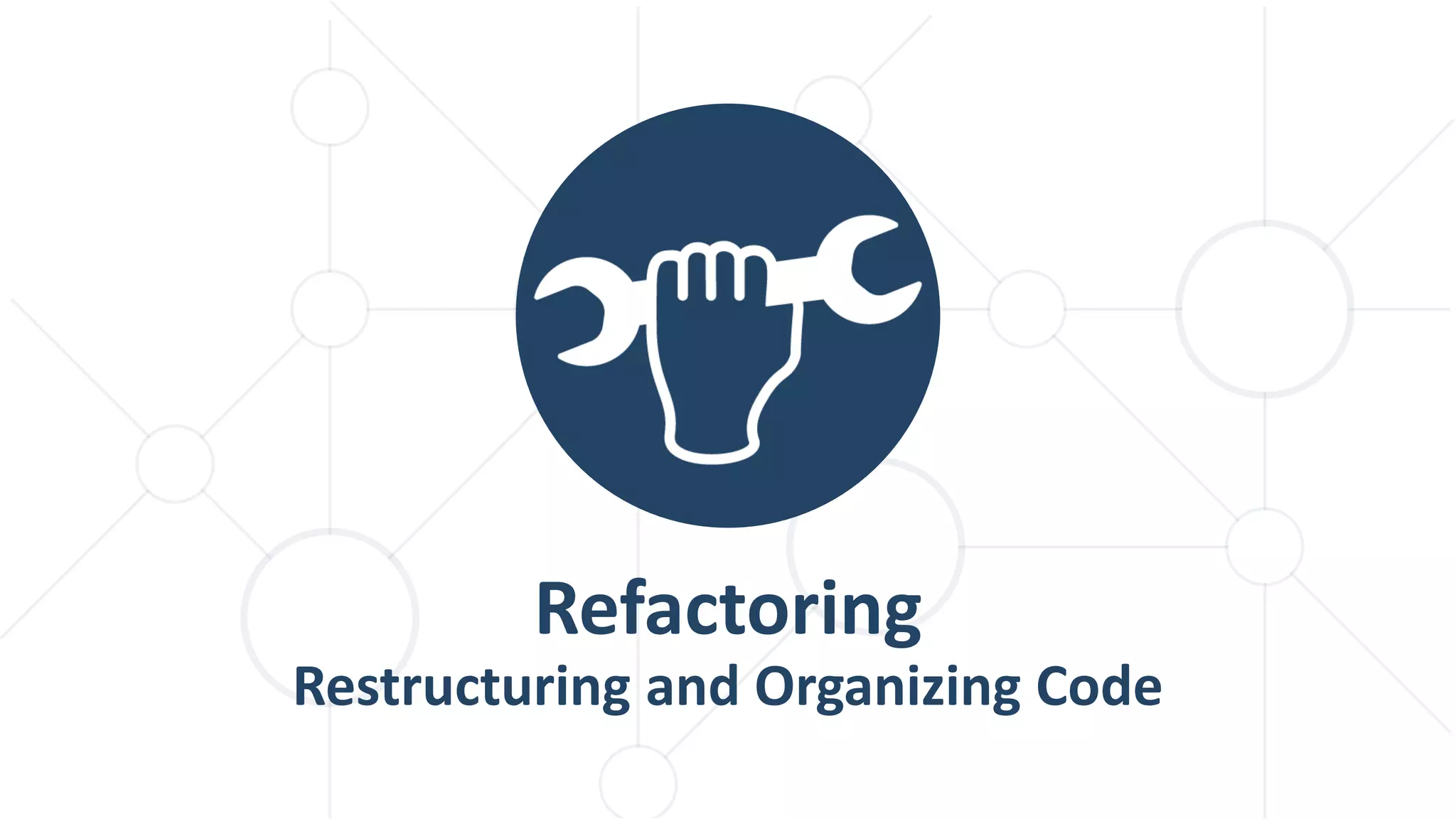 Refactoring Restructuring and Organizing Code 