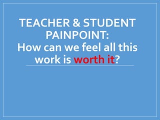 TEACHER & STUDENT
PAINPOINT:
How can we feel all this
work is worth it?
 