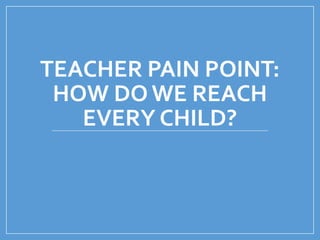 TEACHER PAIN POINT:
HOW DO WE REACH
EVERY CHILD?
 