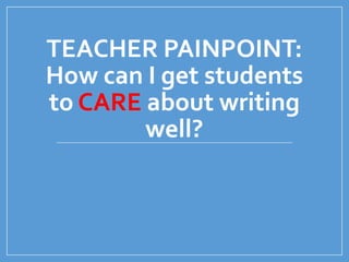 TEACHER PAINPOINT:
How can I get students
to CARE about writing
well?
 