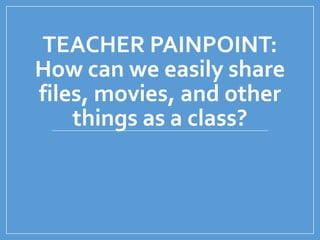 TEACHER PAINPOINT:
How can we easily share
files, movies, and other
things as a class?
 