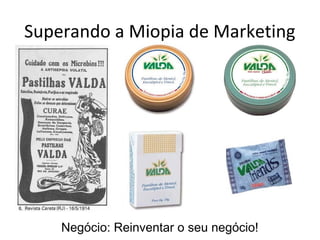 Superando a Miopia de Marketing
Negócio: Reinventar o seu negócio!
 