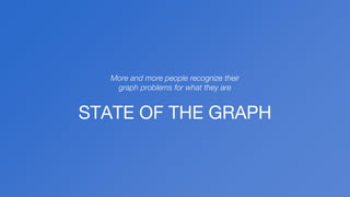 More and more people recognize their
graph problems for what they are
STATE OF THE GRAPH
 