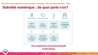 Étude 2020 / Les impacts de la pandémie
sur la communication numérique du secteur public
Sobriété numérique : de quoi parle t-on?
Rencontres nationales de la communication numérique • 29 et 30 septembre 2021 • Paris
Une empreinte environnementale
multicritères
 