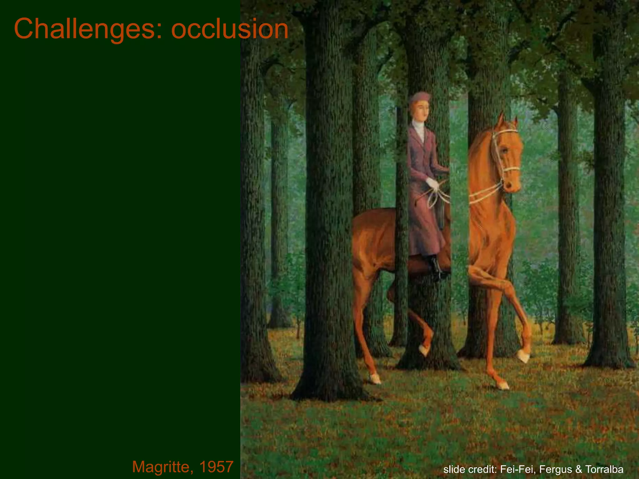 Challenges: occlusion
Magritte, 1957 slide credit: Fei-Fei, Fergus & Torralba
 
