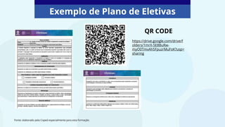 Exemplo de Plano de Eletivas
Fonte: elaborado pela Coped especialmente para esta formação.
QR CODE
https://drive.google.com/drive/f
olders/1mrX-5E8BuRw-
myO0TmvAh5FpuzrMuFoK?usp=
sharing
 