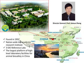ABSL-3
Vaccine
Factory
NFMDRL
Office Building
Living Areas
Director General: Prof. Haixue Zheng
LVRI, CAAS
 Found in 1957...