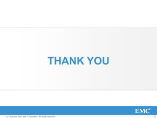 THANK YOU




© Copyright 2012 EMC Corporation. All rights reserved.   31
 