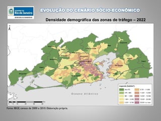 Fonte: IBGE, censos de 2000 e 2010. Elaboração própria.
EVOLUÇÃO DO CENÁRIO SÓCIO-ECONÔMICO
Densidade demográfica das zonas de tráfego – 2022
 