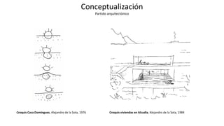 Conceptualización
Partido arquitectónico
Croquis Casa Domínguez, Alejandro de la Sota, 1976 Croquis viviendas en Alcudia, Alejandro de la Sota, 1984
 