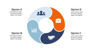 Lorem ipsum dolor
sit amet, consetur
adipin nnscing elit
Opcion D
Opcion C
Opcion A
Opcion B
Lorem ipsum dolor
sit amet, consetur
adipin nnscing elit
Lorem ipsum dolor
sit amet, consetur
adipin nnscing elit
Lorem ipsum dolor
sit amet, consetur
adipin nnscing elit
 