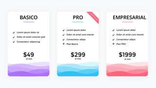 SELECT THIS PLAN SELECT THIS PLAN
SELECT THIS PLAN
$299
al mes
$1999
al mes
$49
al mes
Lorem ipsum dolor sit
Dolor sit amet conscter pod
Consectetur adipiscing
Lorem ipsum dolor
Dolor sit amet cons mecter
Consectetur adipis
Plan Basico
+
Lorem ipsum dolor
Dolor sit amet cons mecter
Consectetur adipis
Plan PRO
+
PRO EMPRESARIAL
BASICO
 